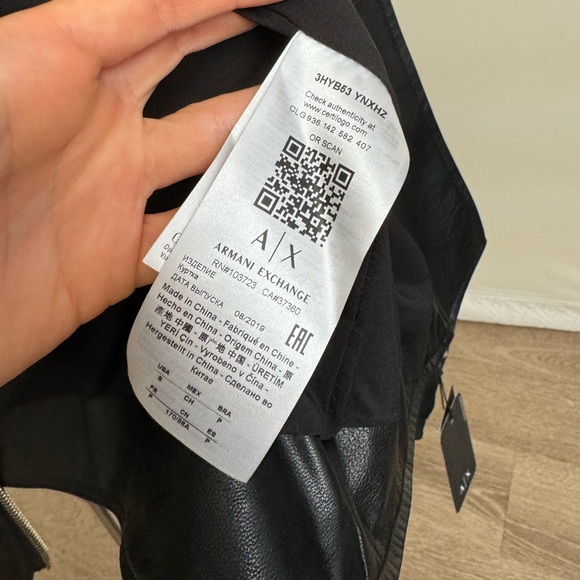 Armani Exchange faux leather black biker jacket, Size Small New With Tags - Picture 8 of 13
